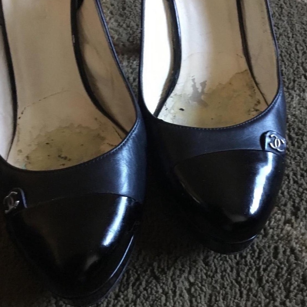 Vintage Chanel Slingback Pumps Black Leather CC Logo - Picture 5 of 8